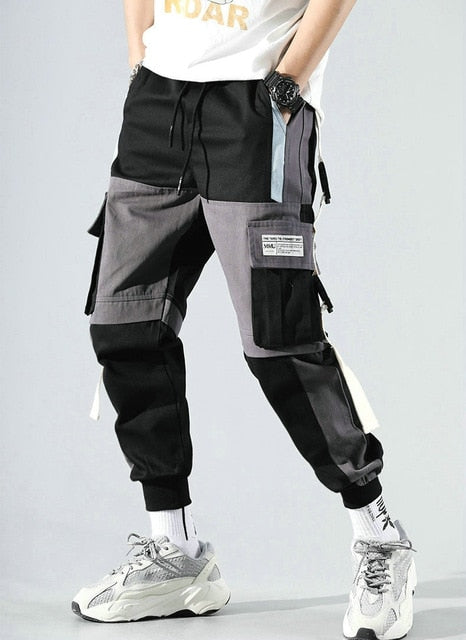 Black Cargo Pants For Men Hip Hop Streetwear Fashion Jogger Harem